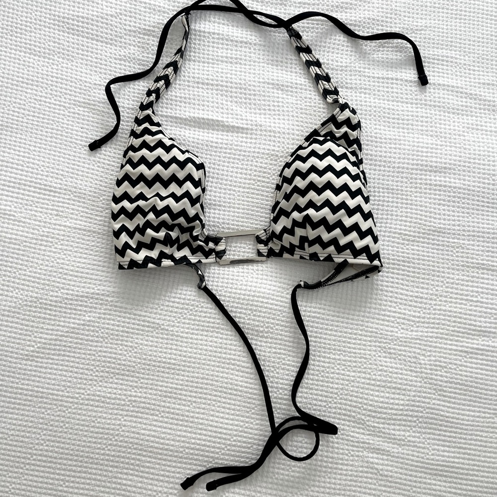 Trina Turk Black and White Chevron Bikini Top